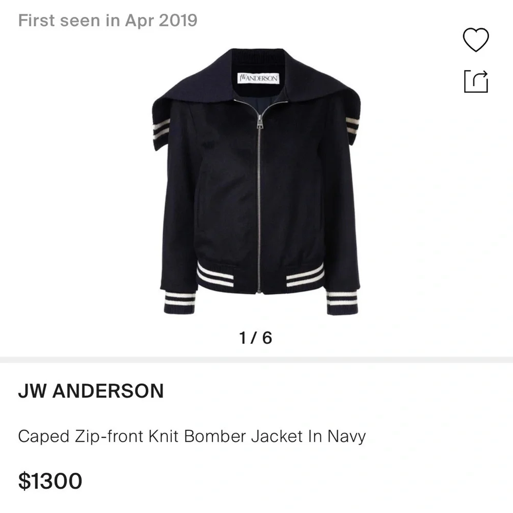 NWT J.W. ANDERSON CAPED ZIP-FRONT KNIT BOMBER JACKET IN NAVY